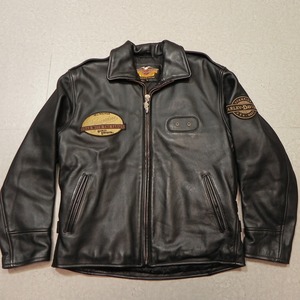 HARLEY-DAVIDSON ライダースジャケット M □ ハーレーダビッドソン トラッカージャケット シングル レザージャケット 黒 ブラック 古着 ★h