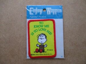 80s PEANUTS ライナス ワッペン/スヌーピーSNOOPYピーナッツ昭和レトロvintage古いアップリケPATCHビンテージEnjoy Wappen S14