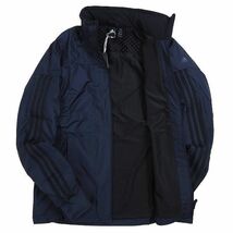 P493 新品 adidas アディダス ３ストライプス 裏起毛 2WAY フルジップ ウーブン ジャケット ウインドブレーカー ゴルフ XL ネイビー_画像2