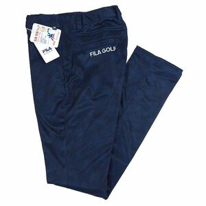 P783 新品 FILA GOLF フィラ ゴルフ 秋冬 3層ボンディング ストレッチ テーパード パンツ 裏地フリース Dカン M ネイビー総柄