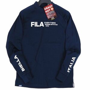 P844 新品 FILA GOLF フィラ ゴルフ 2層繊維 クレイジーホット 裏起毛 モックネック 長袖 シャツ M ネイビー