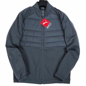 P801 新品 PUMA プーマ ハイブリッド 中綿 ニット フルジップ ジャケット ゴルフ M グレー