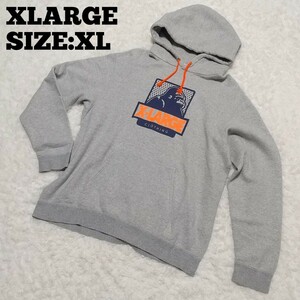 XLARGE◆プルオーバー ロゴプリント パーカー 灰XL/メンズ エクストララージ スウェット 裏起毛 グレー ゴリラ プリントロゴ プリント加工