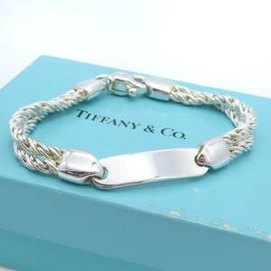 極希少 美品 Tiffany&Co. ヴィンテージ ティファニー プレート ダブル ツイスト ロープ シルバー ブレスレット SV925 スクリュー HH227