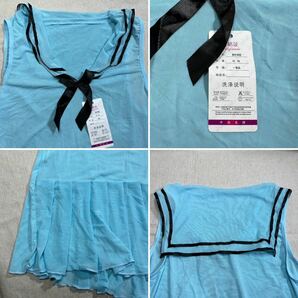 [818] コスプレ ワンピース 制服 学校 レース 透け感 ヒラヒラ 水色 ライトブルー リボン Tバック ショーツ ナイトウェアの画像4