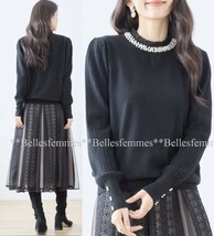 ★Belles*★送料185円★新品★大人女性の首元を華やかに♪パールとラインストーン*柔らかもっちりニットプルオーバー*1514黒*オフィスにも_画像6