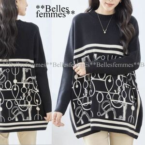 ★Belles*★送料185円★新品*しっとりもっちり暖かニット*パネル柄ドルマンスリーブが細見え♪ニットチュニック*着膨れせず暖か257黒*TRUBE