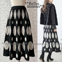 ★Belles*★送料185円★新品M～L*ふわりと揺れるシルエット*暖かく包み込んでくれる*ニットプリーツロングスカート*084黒オフホワイトTRUBE_画像1