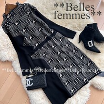 ★Belles*★送料185円★新品★しっとりもっちり暖かニット*簡単コーデ*千鳥チェック*チュニックワンピース*234ブラック*オフィ**M～LTRUBE_画像1