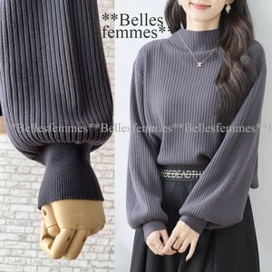 ★Belles*★送料185円★新品M～L*ポワン袖のエレガントなシンプルニット*柔らかで落ち感のある大人セーター*フレアスカートに♪1524grTRUBE