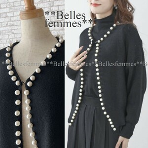 ★Belles*★送料185円*新品*大粒のコットンパールがたっぷり♪*柔らかもっちり*暖かニットカーディガン*ゆったりドルマンスリーブ139黒M～L