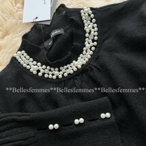 ★Belles*★送料185円★新品★大人女性の首元を華やかに♪パールとラインストーン*柔らかもっちりニットプルオーバー*1514黒*オフィスにも_画像9