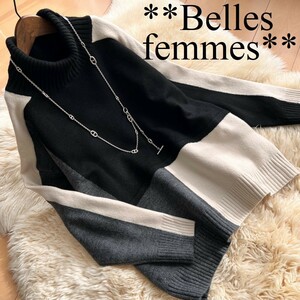 ★Belles*【新品M～L】*ベーシックで存在感のある*タートルネック*抜け感ドロップドショルダーゆるニットセーター*ニットチュニック*2234黒