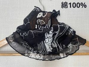 綿100%天竺編みブラック&ホワイト花柄シングルネックウォーマー新品 日焼け止めに