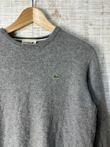 ☆US古着 LACOSTE ラコステ ニット セーター ウール ワニロゴ刺繍 グレー レディース【L(Mくらい)】ウール 　　◆4192◆