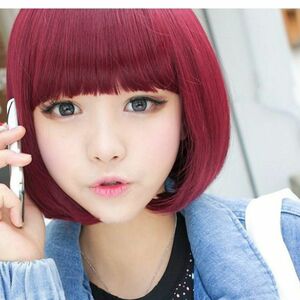 [ free shipping ][ wine red ] Sara gloss .... wig Short Bob attaching wool fashion lady's wig heat-resisting red .