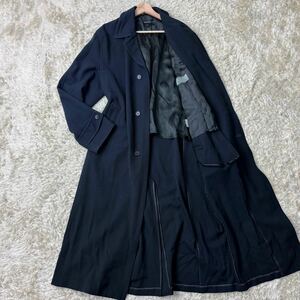 美品 バーニーズニューヨーク【XLサイズ/マキシ丈】BARNEYS NEWYORK チェスターコート ロングコート 黒 ブラック 毛 ウール 大きいサイズ