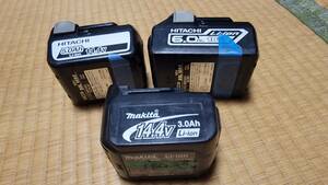 中古　ジャンク　マキタ　HITACHI　HIKOKI　純正　バッテリー３個　battery14.4V2個　BL1430　BSL1450　18V　BSL1860 　3個とも充電不可