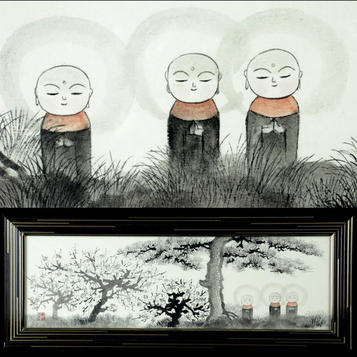 ｡◆ ◆ Guaranteed genuine work Sumi Maruyama Jizo Hand-painted Japanese painting No. 8 with seal [S244.5] Vd6/23.9 rounds/FM/(120), Painting, Japanese painting, person, Bodhisattva