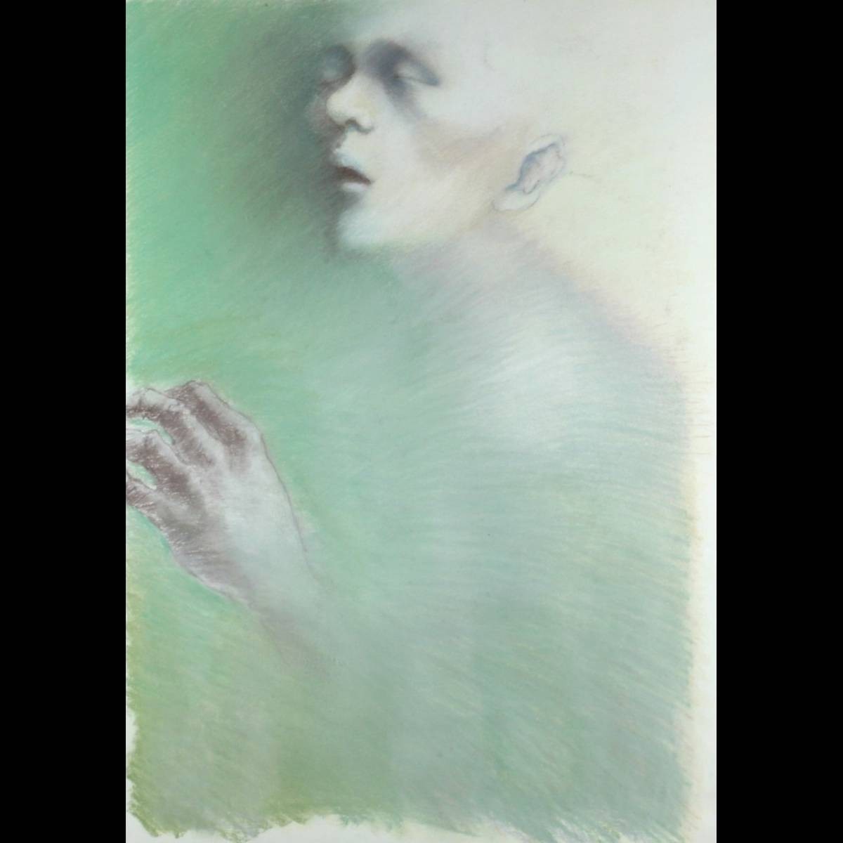 ｡◆ ◆ Guaranteed authentic Eiichi Watanabe Self-Portrait Hand-painted pastel painting No. 20 Nihondo Gallery handling sticker T[E49]OQ/23.10 rounds/SI/(200), Artwork, Painting, Pastel drawing, Crayon drawing