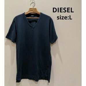 DIESEL ディーゼル Vネック 半袖 Ｔシャツ ネイビー L メンズ