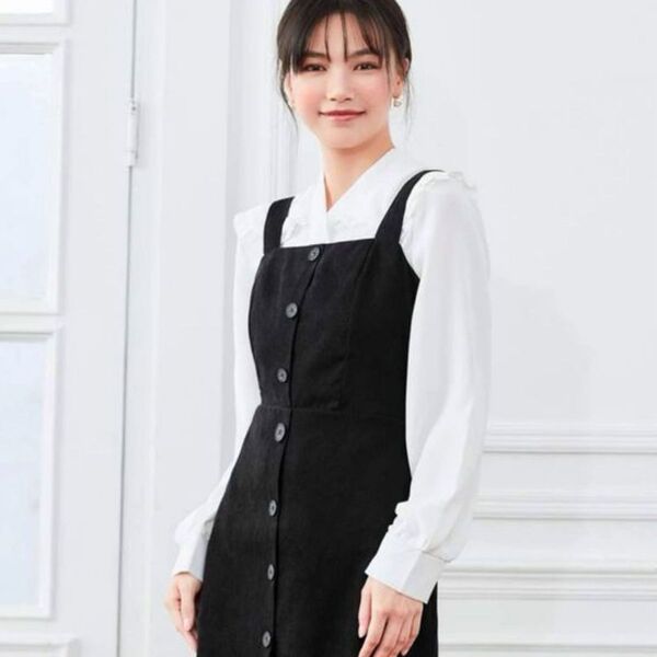 SHEIN シングルブレスト フロント コード キャミドレス ワンピース ガーリー 量産 地雷 古着 90s 韓国 y2k