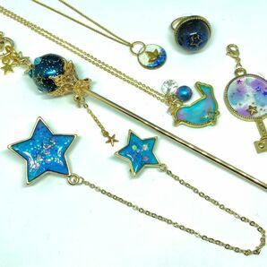 【16】ハンドメイド アクセサリー セット 鳥 宇宙 星 ネックレス 襟ブローチ チャーム ロッド 杖 指輪 リング