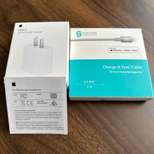 ☆Apple純正USB-C20W急速充電器SYNCWlREiPhone/type-cライト ニングケーブル(2m) 