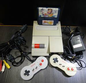 ニューファミコン 本体 ☆ Nintendo / HVC-101 , 付属品。 ＋ ベースボールゲームソフト / ファミスタ'90 【中古品】