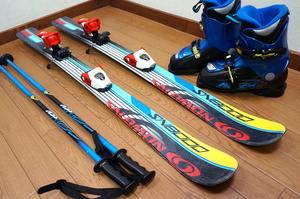 110cm 靴21cm SALOMON 子供用カービングスキーセット 中古