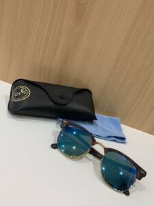 ★Ray-Ban サングラス★　RB3016 CLUBMASTER 1145/17 51□21 145 3N ケース・クロス付　青系レンズ /茶系フレーム美品