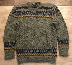 美品 POLO RALPH LAUREN ラルフローレン ハンドニット セーター ケーブル編み 70’s ビンテージ イギリス製 正規品 厚手 フェアアイル M