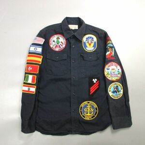 AVIREX アヴィレックス PATCHED NAVY SHIRT ワッペンカスタム 刺繍長袖シャツ ネイビー メンズ M ミリタリー 6155178