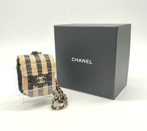 CHANEL シャネル AirPodsケース 第1／2世代ケース ココマーク ラフィア ブラック ベージュ 30番台 箱付 レディース