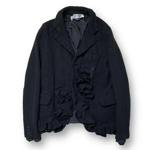 22AW COMME des GARCONS COMME des GARCONS 後染めフリルウールジャケット M ブラック コムデギャルソン コムコム 店舗受取可