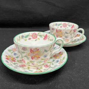 MINTON ミントン HADDON HALLハドンホール カップ&ソーサー 2客セット イングランド イギリスBONE CHINA 洋食器 花柄 グリーン