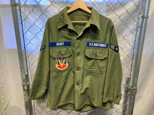 USAF U.S.ARMY AIR FORCE 60s COTTON SATTEN UTILITY SHIRT オリーブ ワッペン長袖シャツ 米国空軍 ユーティリティシャツ