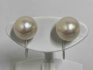 Pt850| white stone ( approximately 8mm.) screw type earrings |2.7g