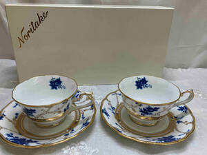 ノリタケ　Noritake ティーカップ＆ソーサー　2脚セット　新品未使用　ダイヤモンドコレクション　アンティーク　金彩　共箱