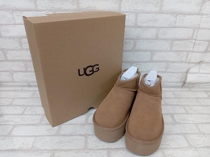 美品 ☆ UGG 1135092 W CLASSIC ULTRA MINI PLATFORM アグ ショートブーツ ムートンブーツ レディース キャメル 24cm カジュアル ボア