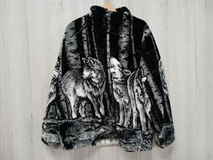 BLACK MOUNTAIN ブラックマウンテン フリースジャケット LサイズJ ACQARD FLEECE-JACKET オオカミ柄 狼