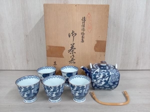 其泉 染付祥瑞梅花鳥 茶器セット 急須 湯のみ 和食器 箱有り