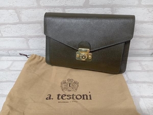 A TESTONI アテストーニ セカンドバッグ クラッチバッグ 持ち手なしバッグ カーキ メンズ イタリア製