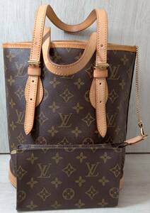 AI鑑定済 LOUIS VUITTON ルイ・ヴィトン モノグラム M42238 バケットPM ブラウン トートバッグ レディースバッグ ポーチ付 店舗受取可