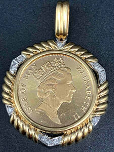 Pt900 K18 ダイヤモンド 0.10ct エリザベス女王 1988 ソブリン金貨 16.4g ペンダントトップ 店舗受取可