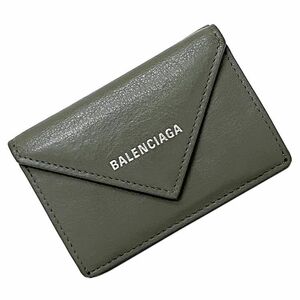  Balenciaga three folding purse paper Mini wallet gray 391446 beautiful goods leather used BALENCIAGA