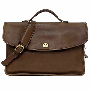 コーチ ２way ビジネス バッグ ブラウン ゴールド 5265 書類 ターンロック レザー 中古 COACH