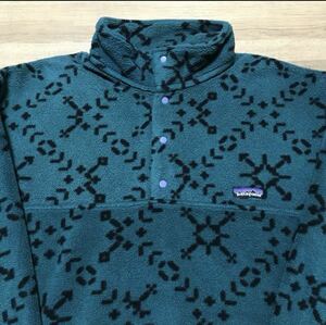 1円スタート 90s Patagonia シンチラスナップT USA製 パタゴニア 雪柄 グリーン patagonia フリース USA スノー　Lアウトドア レトロ 