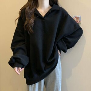 人気品　トレーナー レディース 大きいサイズ Vネック 春秋 秋服 春服 長袖 シンプル 無地 薄手 トップス ゆったり カジュアル 3色M-4XL