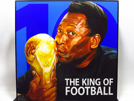 [Nouveau n°658] Panneau Pop Art Pelé, Roi du football, Ouvrages d'art, Peinture, Portraits
